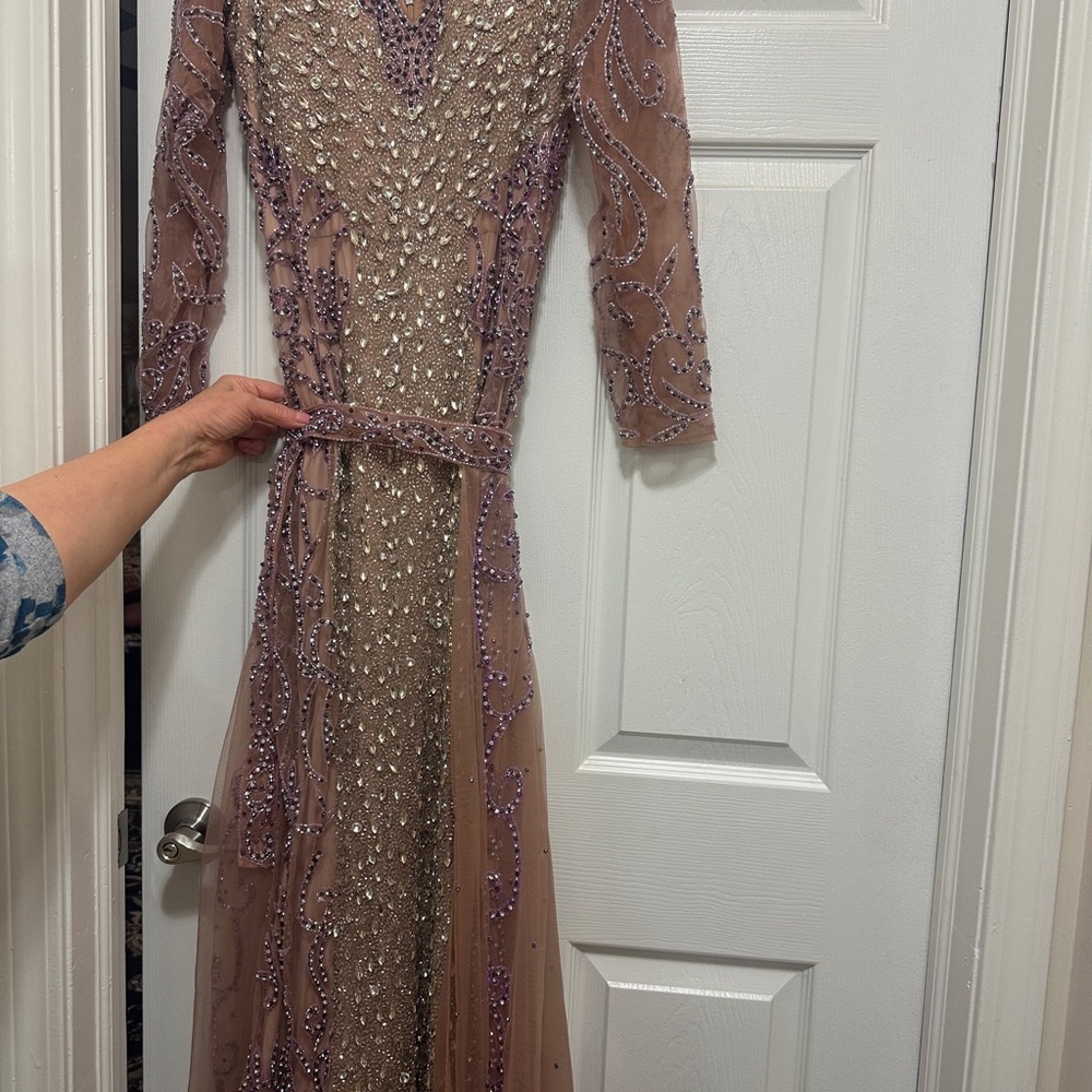 Embellished Mauve Evening Gown with Beaded Detail